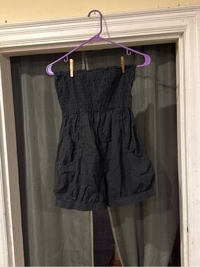 Strapless Black Romper with Smocked Bodice